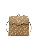 Sac à dos marron en similicuir avec imprimé carrosse doré et logo équestre en métal - Kaki