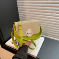 Green PU leather crossbody box bag with woven flap and round silver buckle - Fruit Green