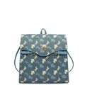 Sac à dos bleu marine avec imprimé calèche beige et fermoir emblème doré - Bleu