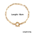 Detail of 18cm gold paperclip chain bracelet with round spring clasp and size specs - Gold Round Spring Clasp Paperclip Chain (BR281701G)