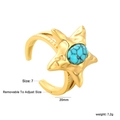 Adjustable golden starfish ring with turquoise stone and grooved texture design - Size 7 (Adjustable) / Starfish Turquoise Style (RI14030JG)