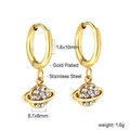 Detail of gold plated stainless steel hoop earrings with white zircon Saturn pendant - Saturn Zirconia Gold (EA579002G)