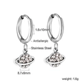 Detailed macro view showing dimensions of silver stainless steel Saturn planet earrings - Saturn Zirconia Silver (EA579002S)