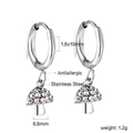 Détail de boucles d'oreilles champignons en acier inoxydable argenté serties de zircons - Petit Champignon Argent (EA579302S)