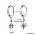 Détail des boucles d'oreilles en acier inoxydable argenté avec pendentif étoile et dimensions - Étoile à Huit Branches Argent (EA580102S)