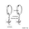 Détails de boucles d'oreilles en acier inoxydable avec pendentif feuille et zircons - Feuille Fraîche Argent (EA580302S)