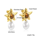 Gold starfish earrings with brown cat-eye stone and baroque pearl drops for women - Gold Starfish Brown Gemstone Pearl Style (EA5829AYG)