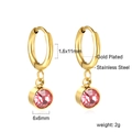 Detail of 11mm gold-plated stainless steel hoops with 6mm pink zircon drop charms - Gold Color (EA58110NG)