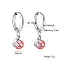 Detail of 11mm stainless steel hoop earrings with 6mm pink crystal pendants - Silver Color (EA58110NS)