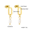 Elegante 18K vergoldete Edelstahl-Oval-Ohrstecker mit weißen Tropfenperlen - Gold Oval Poliert Tränenperle (EA58260AG)
