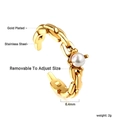 Detailed view of gold plated stainless steel ring with 6.4mm pearl and adjustable band - Open Chain Pearl Style (RI131901G)
