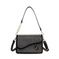 Black glitter crossbody bag with rhinestones, metal bear detail, and pearl handle strap - Silver