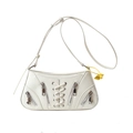 Sac baguette blanc en cuir avec laçage croisé et détails de fermeture éclair - Blanc