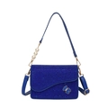 Blue rhinestone crossbody bag with pearl chain handle and blue bear metal buckle decoration - Blue