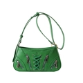 Sac baguette vert fluo avec fermetures éclair argentées et détails style motard - Vert