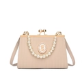Sac à main beige rayé avec poignée en perles, relief vintage et bandoulière - Kaki