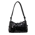 Elegante zwarte lovertjes tas met dunne schouderband en decoratief knoopdetail - Zwart
