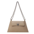 Beige gesteppte Baguette-Tasche mit Kettenriemen und silbernem quadratischem Drehverschluss - Dunkelkhaki