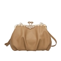 Khaki geplooide schelpvormige tas met kristallen bloemsluiting en gouden metalen frame - Khaki