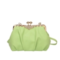 Lime green pleated shell bag with rhinestone flower lock and golden metal frame detail - Green