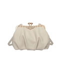 Elegant cream pleated cloud clutch bag with rhinestone flower clasp and thin shoulder strap - Off White