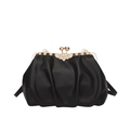 Black vintage pleated shell bag with rhinestone flower clasp and golden metal frame - Black