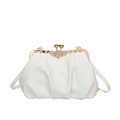 White pleated cloud bag with gold clasp and rhinestone flower detail for women - White