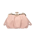 Pink pleated cloud bag with crystal floral metal clasp and slim shoulder strap - Pink