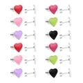 Macro shot of colorful heart stud earrings in red, pink, and purple with silver metal posts - Silver Base Heart Style (EA61390MS)