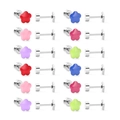 Set di sei orecchini a fiore colorati in acciaio inossidabile con smalto e vite - Stile Fiore Base Argento (EA61420MS)