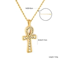 Collana con croce Ankh in acciaio inossidabile dorato con cristalli e catena a corda - Stile Ankh Oro (NE2G070AG)