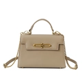 Bolso Kelly beige con grano de palma, cadena dorada y cierre metálico - Caqui