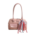 Rosa PU-Leder Umhängetasche mit bunten Bandanhängern und doppelten Vordertaschen - Rosa