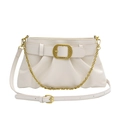 Schicke beige Rafftasche für Damen mit goldener Web-Schnalle und Kettenriemen - Weiß