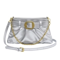 Silberne Umhängetasche aus Metallic-Leder mit goldener Schnalle und Kettenriemen - Silber