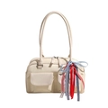 Cremeweiße PU-Leder Schultertasche mit zwei Fronttaschen und buntem Seidenband-Anhänger - Weiß