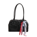 Schwarze PU-Schultertasche mit mehreren Taschen und bunten Vintage-Bändern für Damen - Schwarz