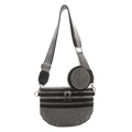 Borsa a tracolla nera con strass, tracolla larga e piccolo astuccio rotondo - Argento