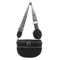 Borsa a tracolla borchiata nera con ampia tracolla a spina di pesce e mini borsellino - Nero