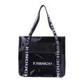 Transparent black glossy tote bag with fashion letter print and webbed shoulder straps - Black