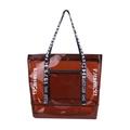 Brown transparent PVC tote bag with white Fashion print and contrast webbing straps - Transparent PVC Style / Brown