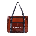 Amber transparent PVC tote bag with stylish printed straps and spacious fashion design - Brown