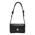 Elegant black crocodile pattern baguette bag with a square golden metallic buckle - Black Stone Pattern
