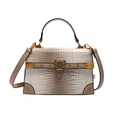 Retro crocodile pattern handbag in cream and brown with vintage gold hardware - Khaki