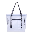 Minimalist transparent PVC tote bag with FASHION logo and black branded shoulder strap - Transparent PVC Style / White