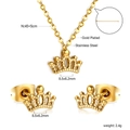 Détails de l'ensemble collier et boucles d'oreilles couronne dorée avec dimensions et acier - Couronne Or (SE257401G)