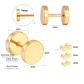 Detail of gold plated stainless steel screw back earrings with cubic zirconia size specs - 4mm Gold