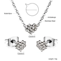 Détail du parure collier et boucles d'oreilles cœur en acier avec dimensions précises - Coeur Pavé Argent (SE257802S)
