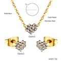Détail du collier et boucles d'oreilles cœur en acier doré avec dimensions - Coeur Pavé Or (SE257802G)