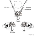 Détail de l'ensemble collier et boucles d'oreilles champignon en acier inoxydable et strass - Champignon Argent (SE257902S)